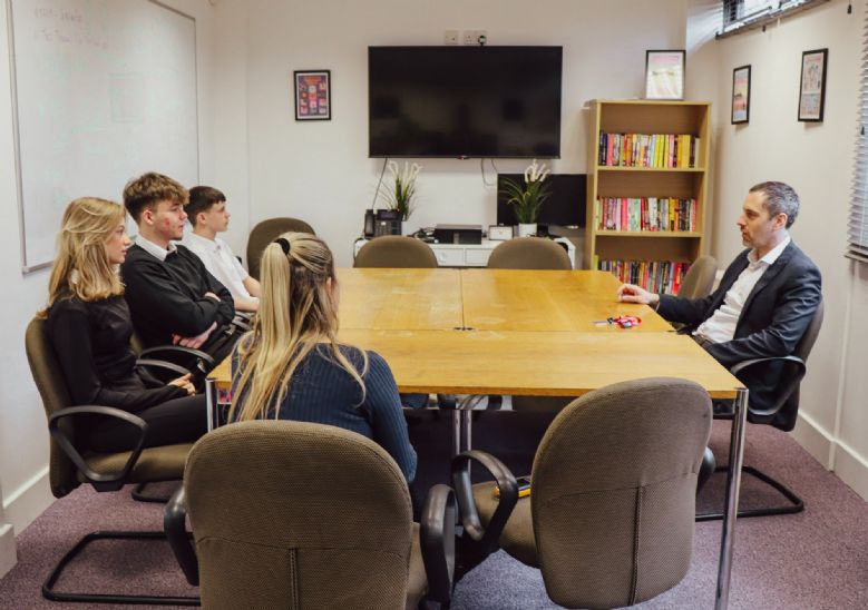 MP Chris Vince meeting Year 11 Students around a table at Moundwood Academy